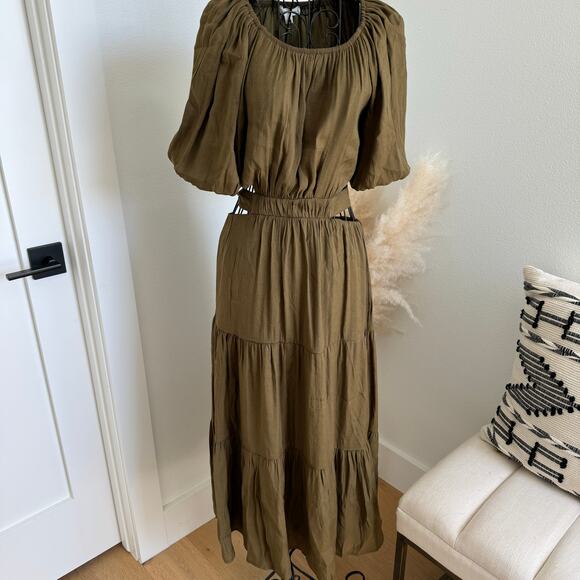 Anthropologie By The River Cut Out Midi Dress Olive Green NWOT Small - Picture 7 of 10